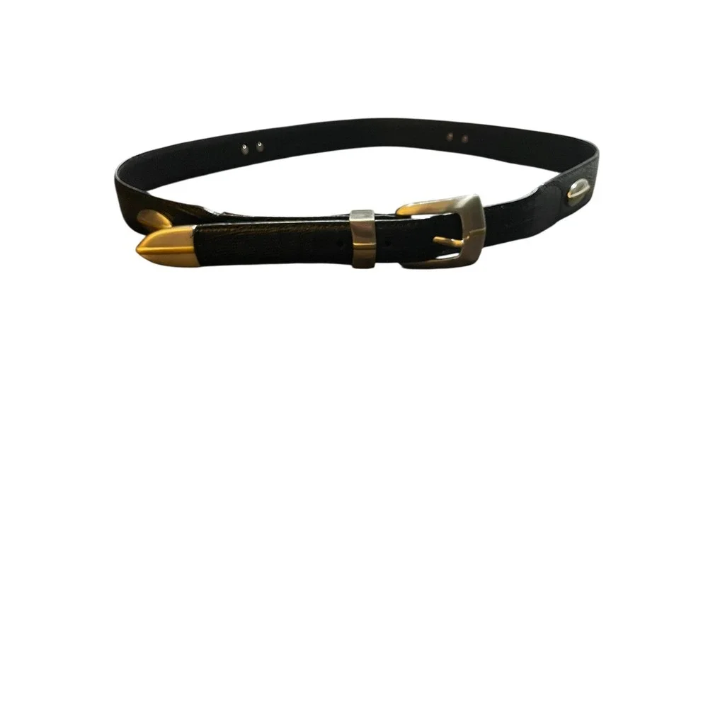 Greg Norman Mens Black Lizard  Italian Leather Belt Silver Buckle Size 38‎